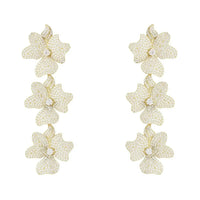 Jasmine Flower Triple Drop Earrings Gold-0