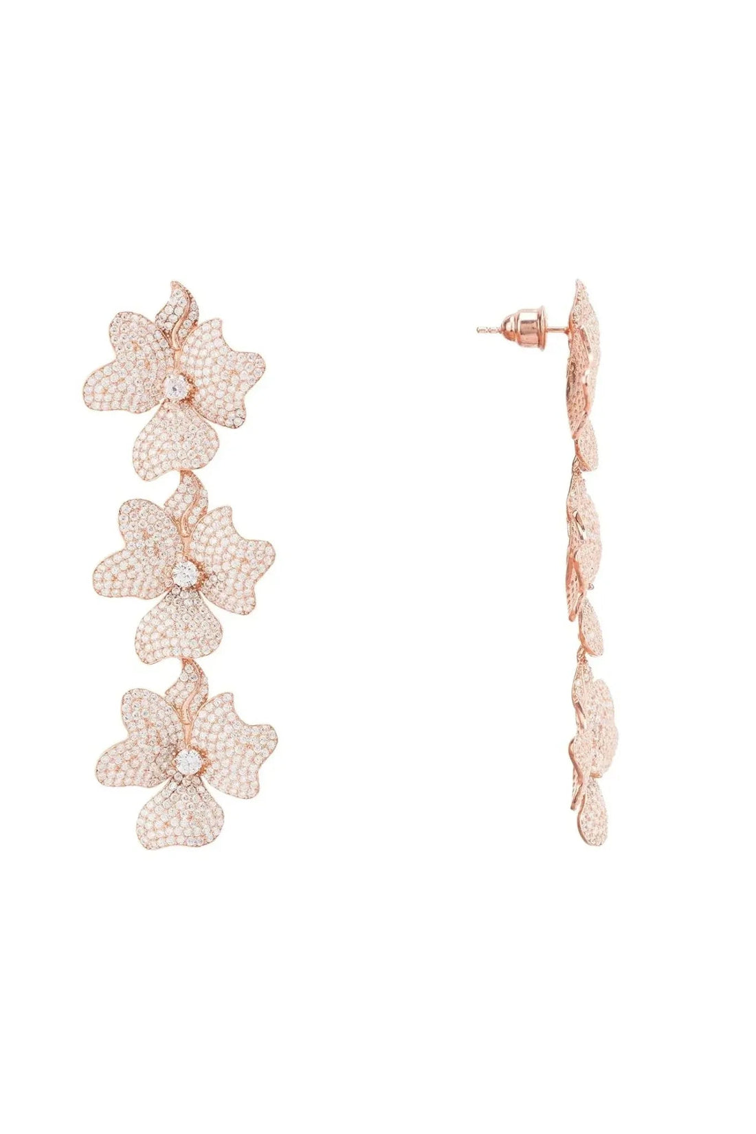 Jasmine Flower Triple Drop Earrings Rosegold-2