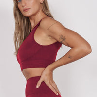 Magenta racerback seamless sports bra, sleeveless scoop neck