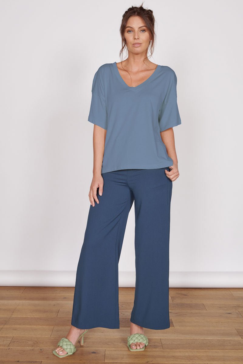 Ella Blue Over Sized V Neck T-Shirt-1