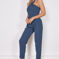 Renee Navy High Cross Neck Tailored Jumpsuit-1