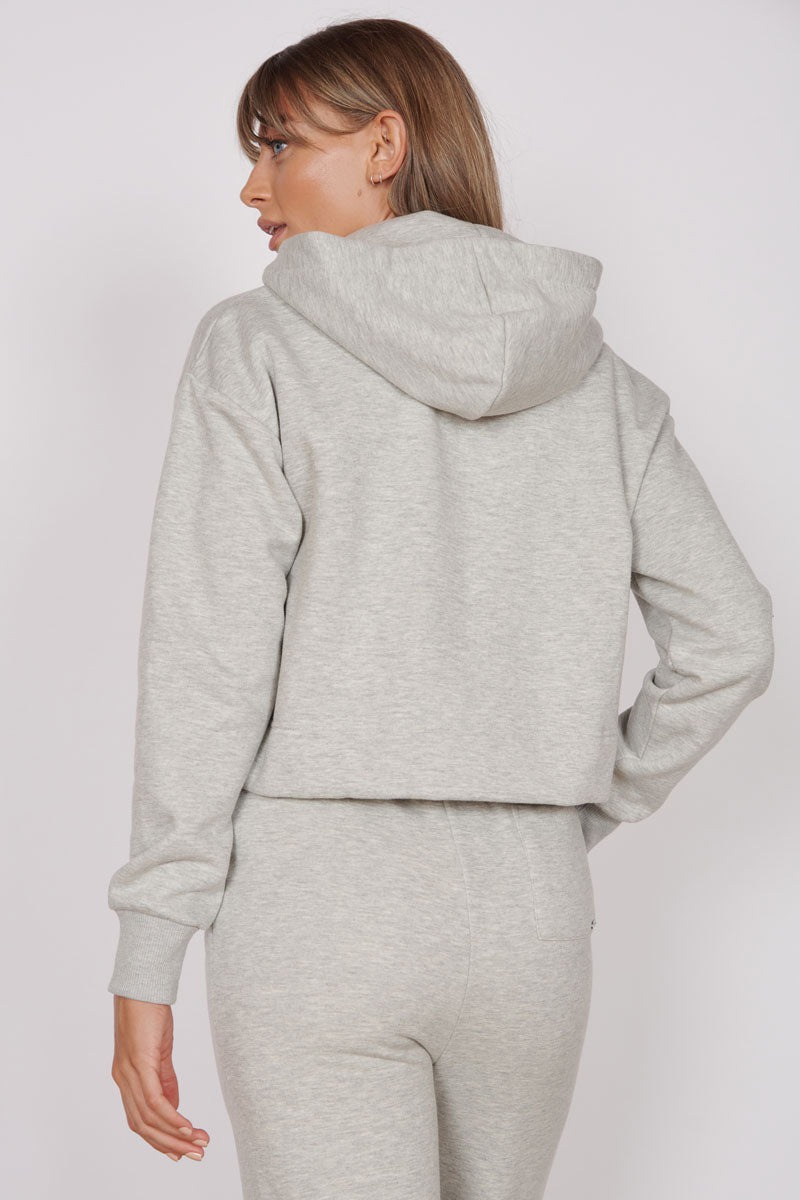 Rosa Light Grey Zip Through Cropped Hoodie-3
