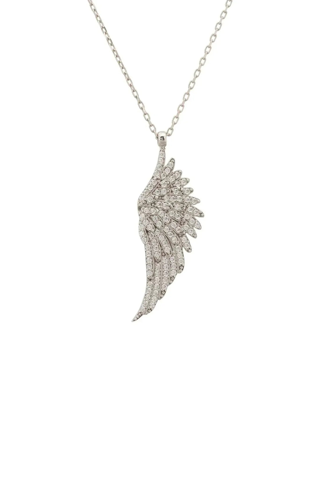 Large Angel Wing Necklace Silver-0