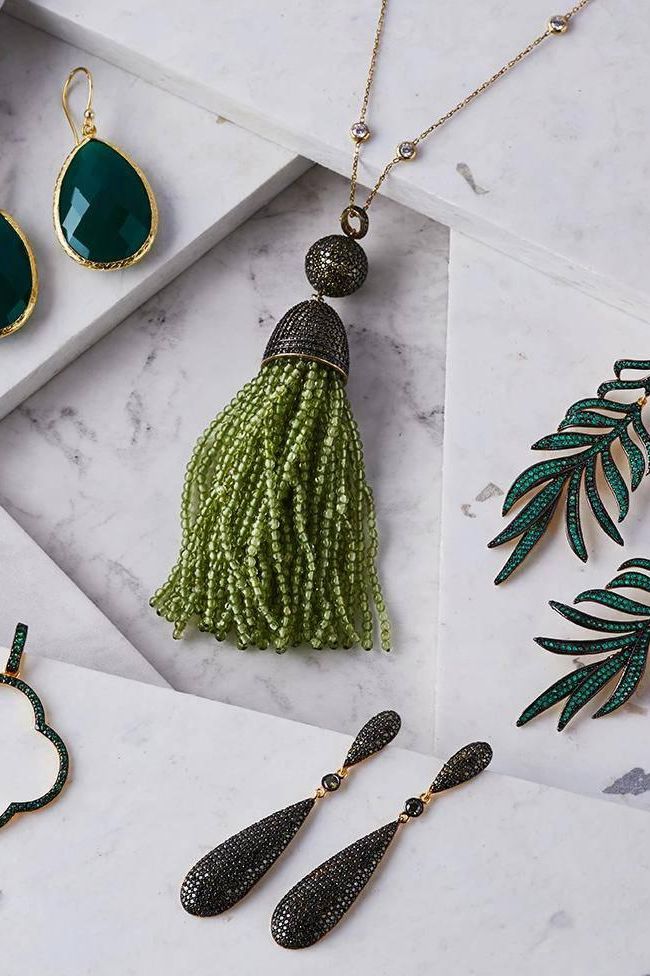 Latelita Long Drop Earrings Emerald Green Cz-4