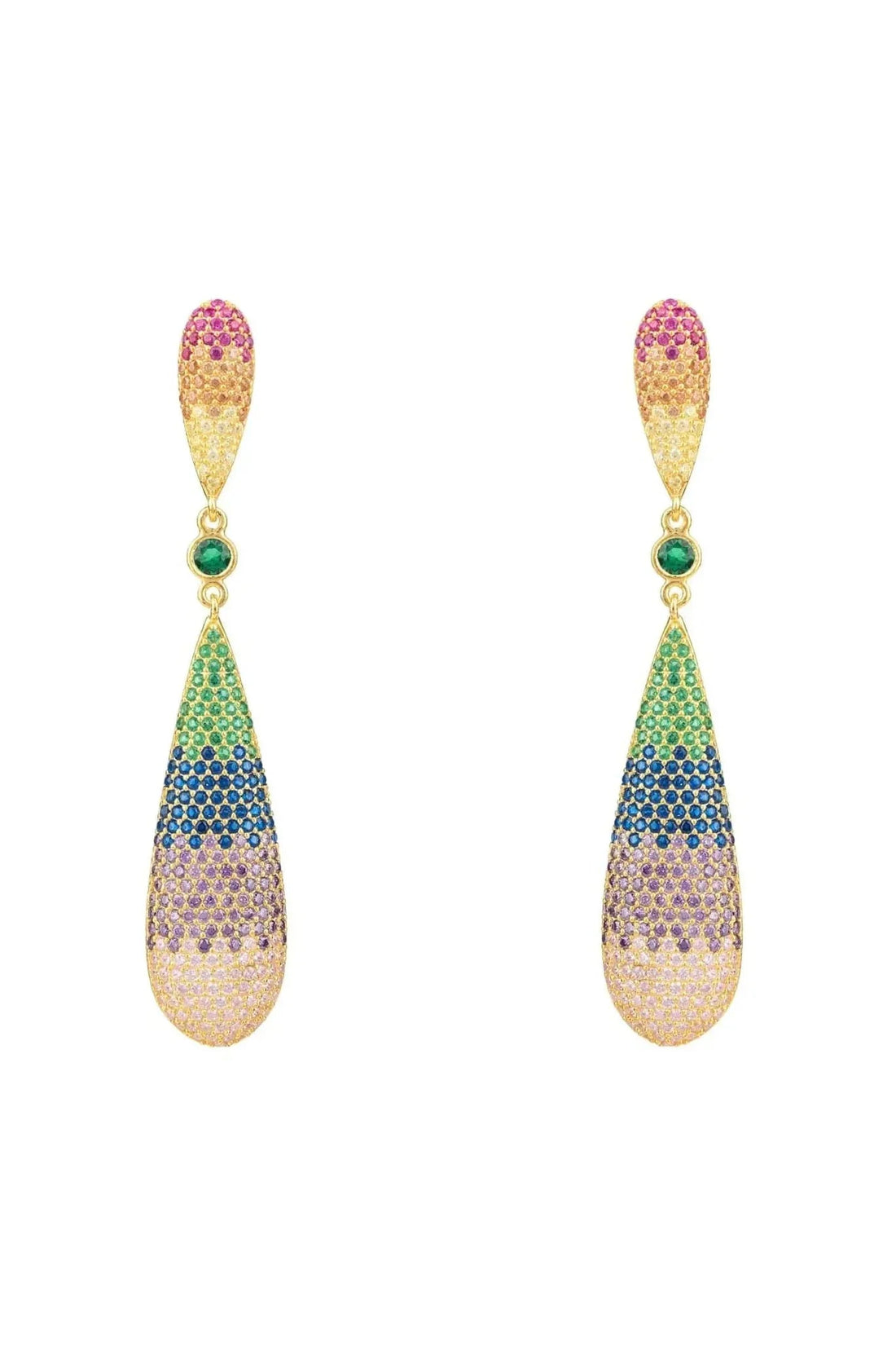 Latelita long drop earrings with rainbow stones and gold-tone setting