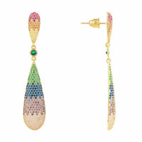 Latelita long drop earrings with rainbow crystal teardrops and gold setting