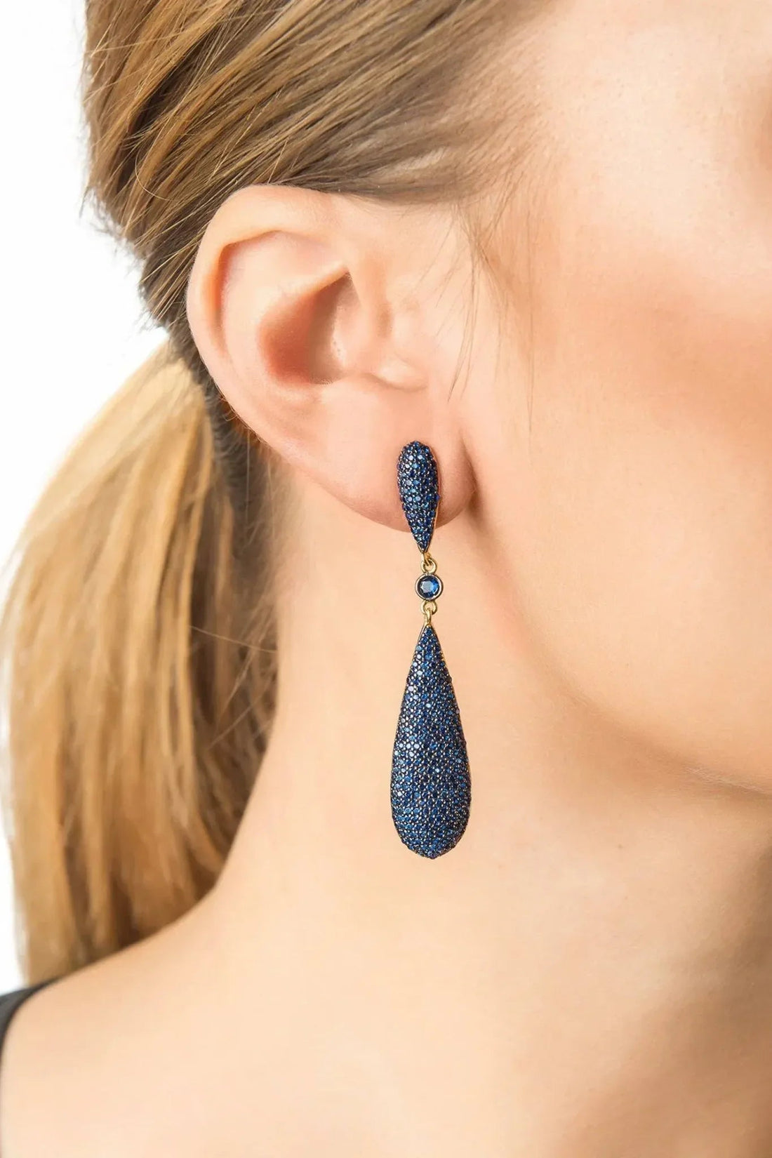 Latelita Long Drop Earrings Sapphire Blue Cz-1