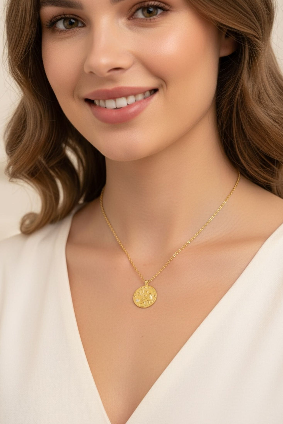 Zodiac Birthstone Talisman Necklace Leo Gold-1