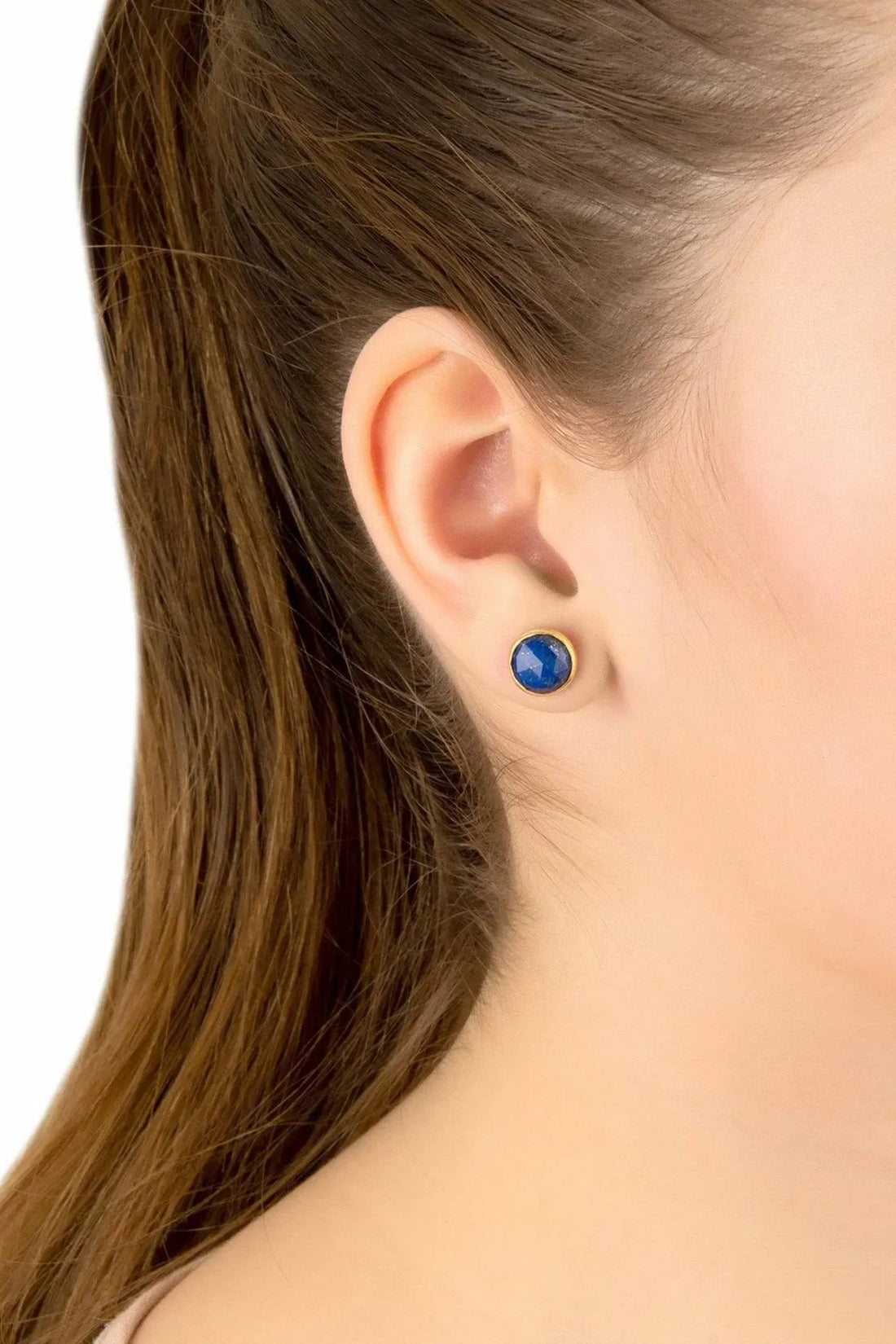 Medium Circle Gemstone Earrings Gold Lapis Lazuli-1