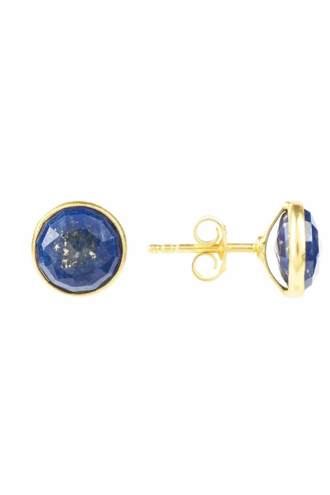 Medium Circle Gemstone Earrings Gold Lapis Lazuli-2