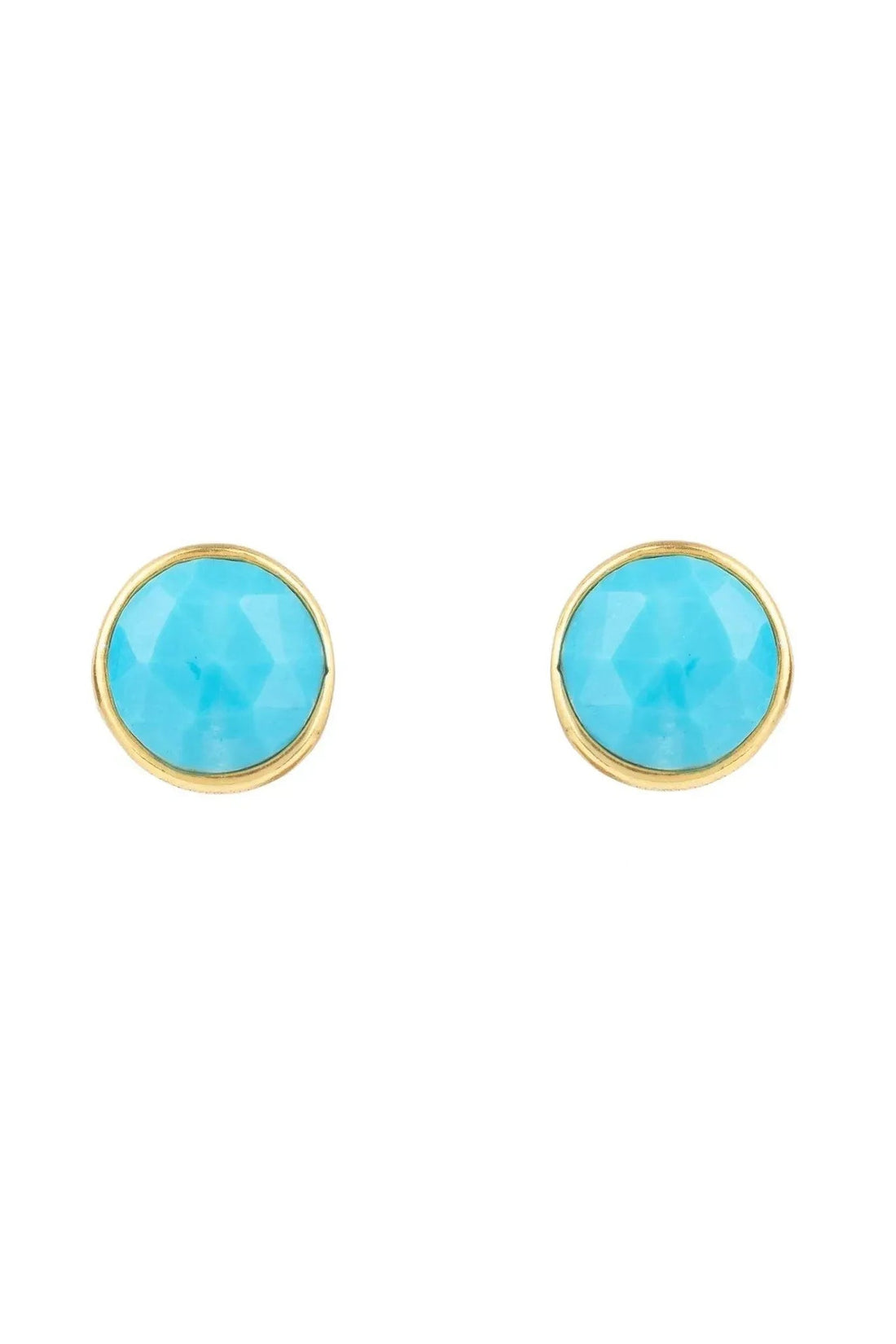 Gold stud earrings with round turquoise gemstone centers