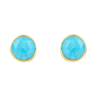 Gold stud earrings with round turquoise gemstone centers