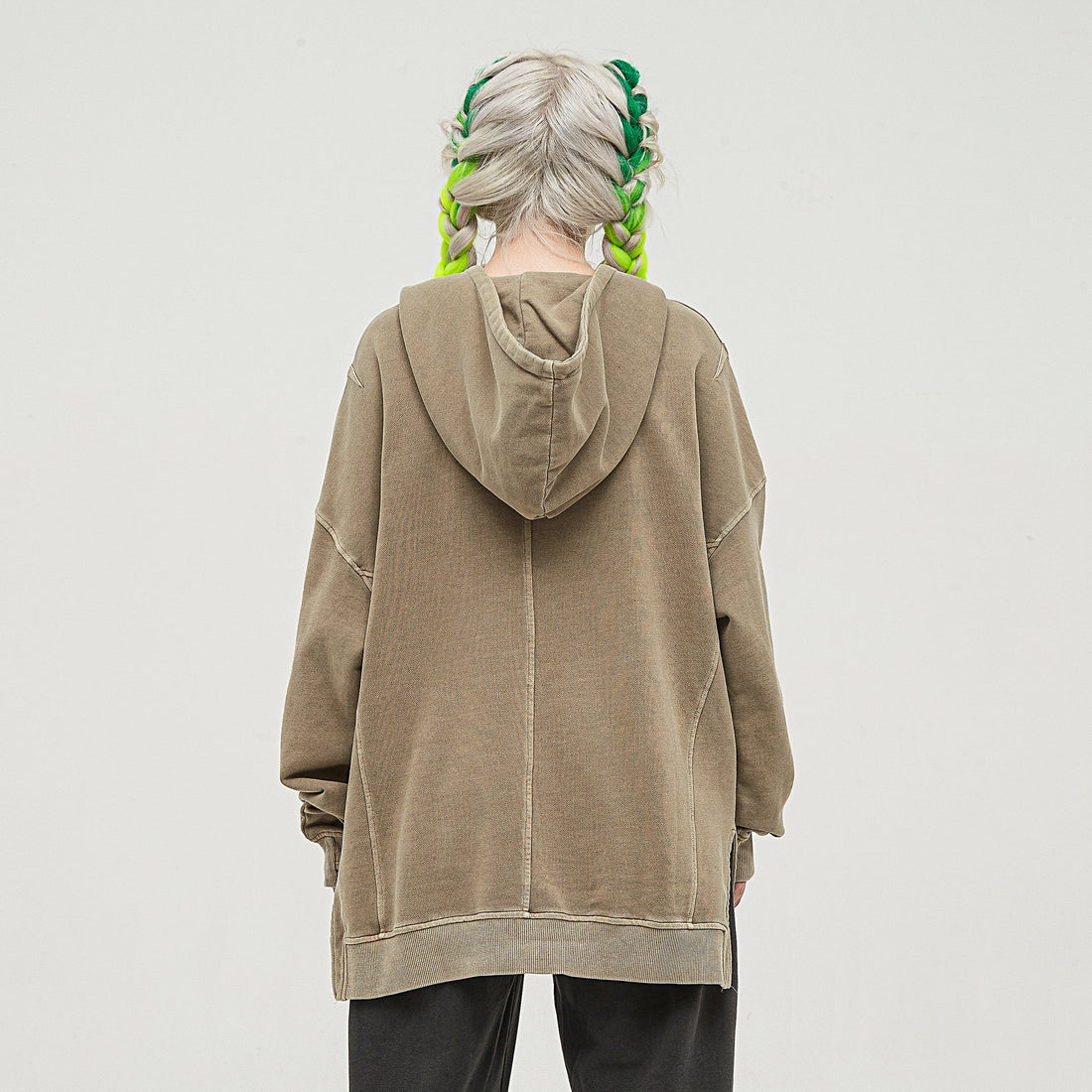 Washed Slit Hem Turtleneck Unisex Hoodie S-XL