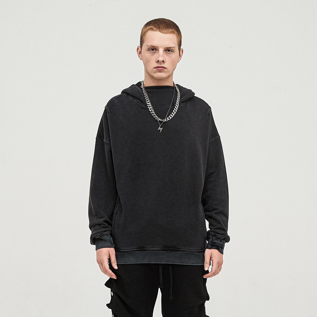 Washed Slit Hem Turtleneck Unisex Hoodie S-XL