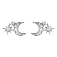 Silver moon and starburst mini earrings, crescent moon stud pair