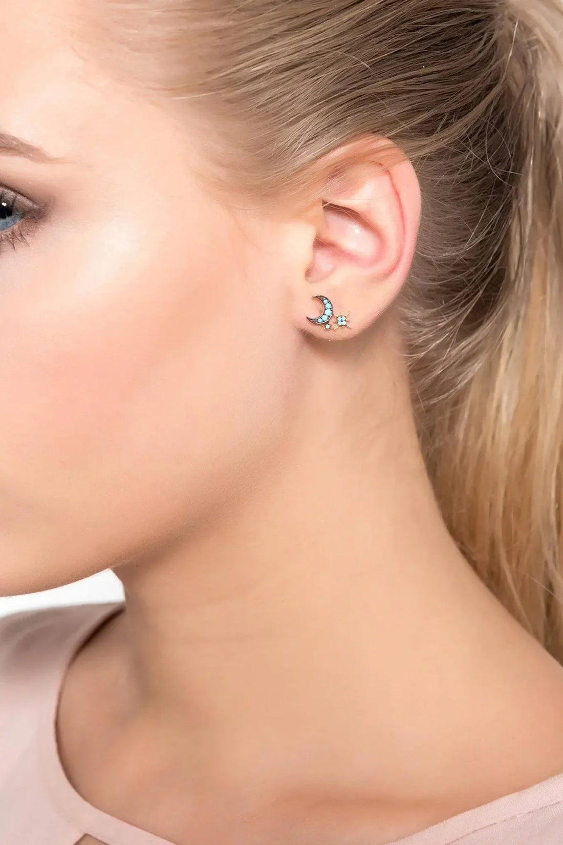 Moon And Starburst Mini Earrings Turquoise-1