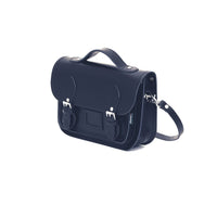 Leather Midi Satchel - Navy-2
