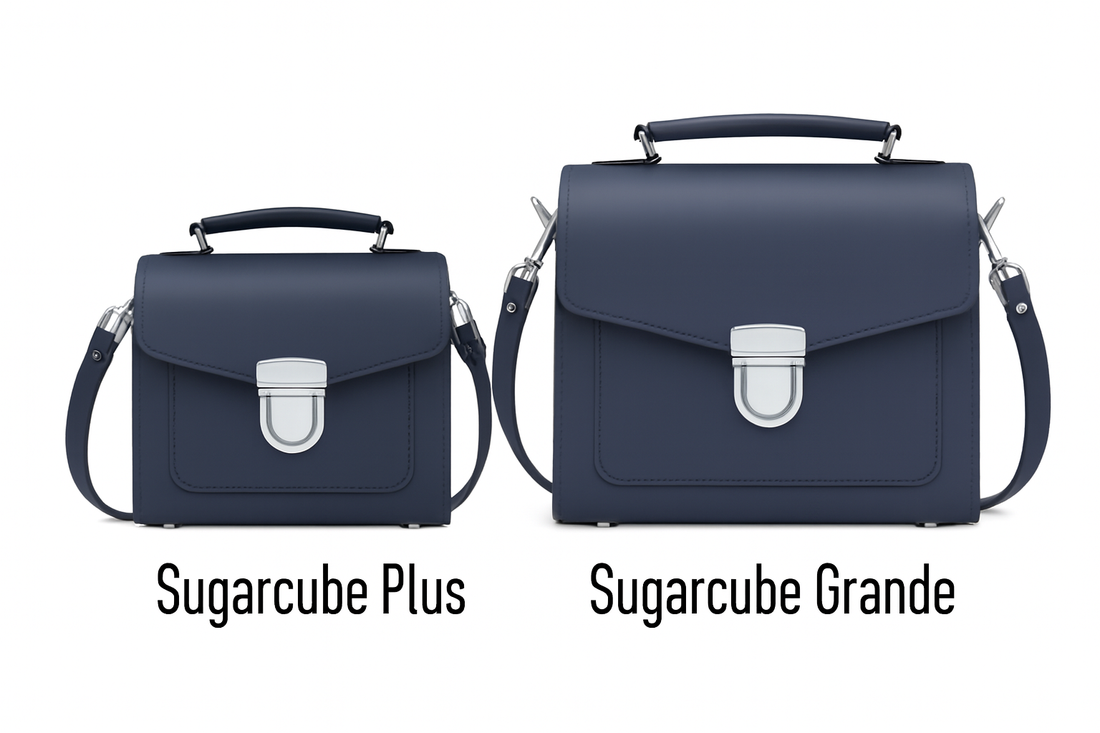 Handmade Leather Sugarcube Handbag - Navy-2