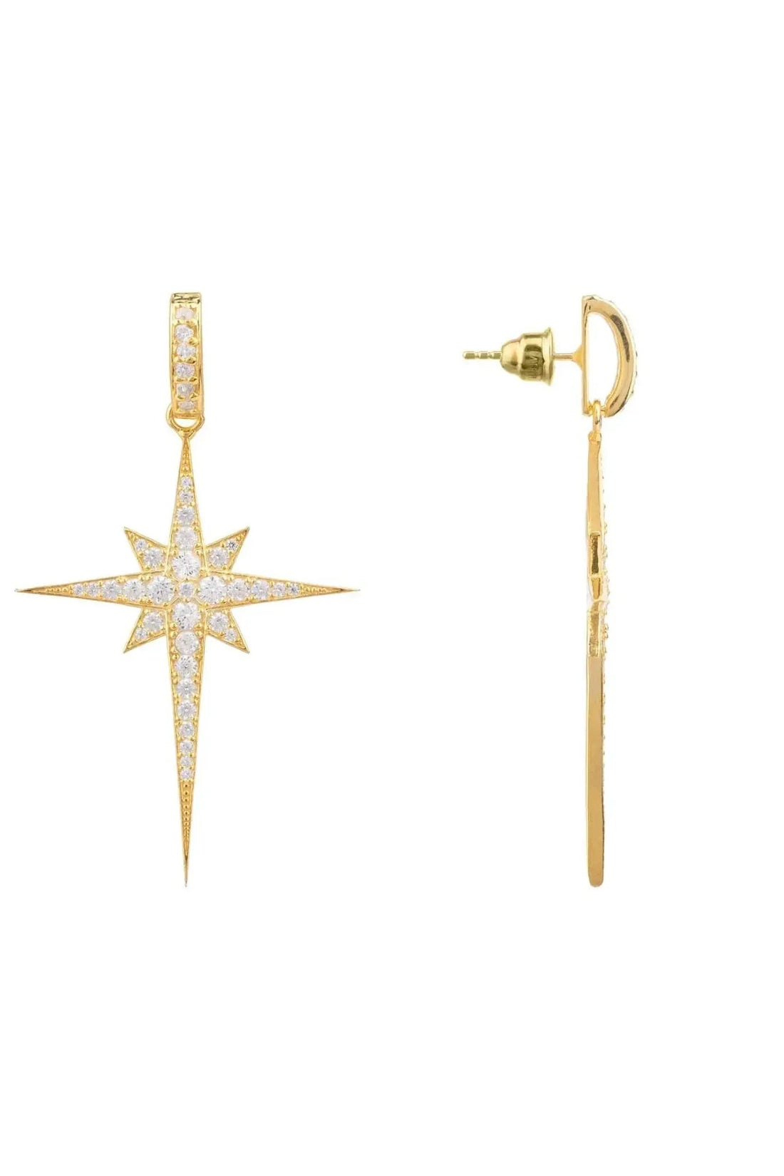 North Star Burst Large Drop Earrings Gold-1