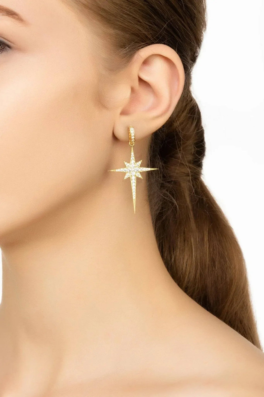 North Star Burst Large Drop Earrings Gold-2