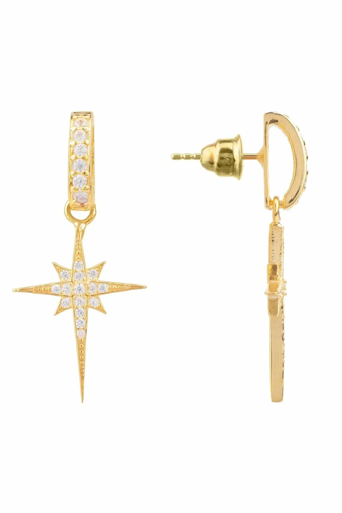 North Star Burst Small Drop Earrings Gold-2