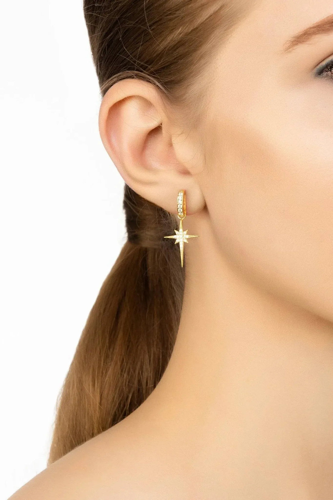 North Star Burst Small Drop Earrings Gold-1