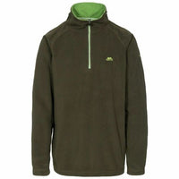 Men's olive microfleece quarter-zip top with contrast collar lining