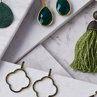 Open Clover Large Drop Earrings Green Gold-4