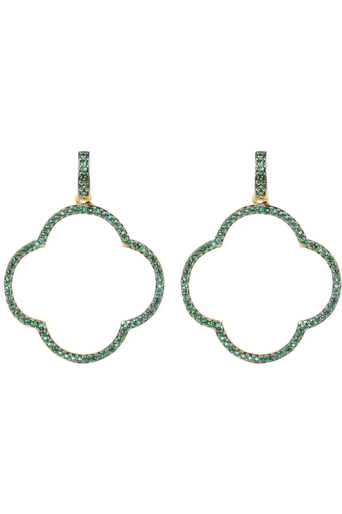Open Clover Large Drop Earrings Green Gold-0