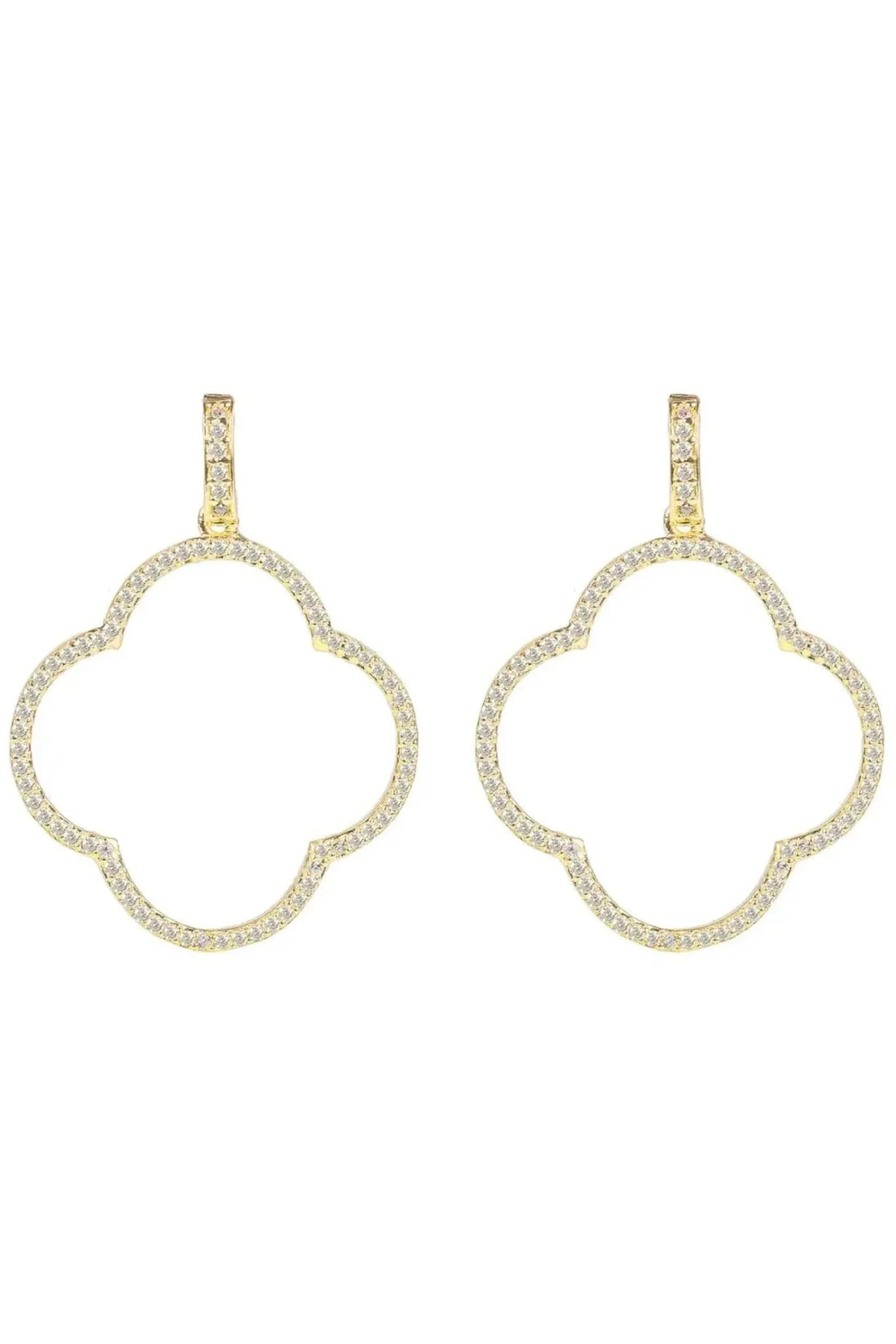 Open Clover Large Drop Earrings White Cz Gold-0