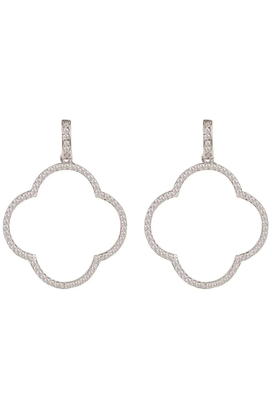 Open Clover Large Drop Earrings White Cz Silver-0