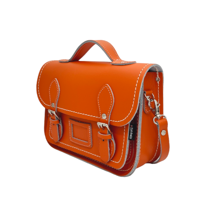 Leather Midi Satchel - Orange-2