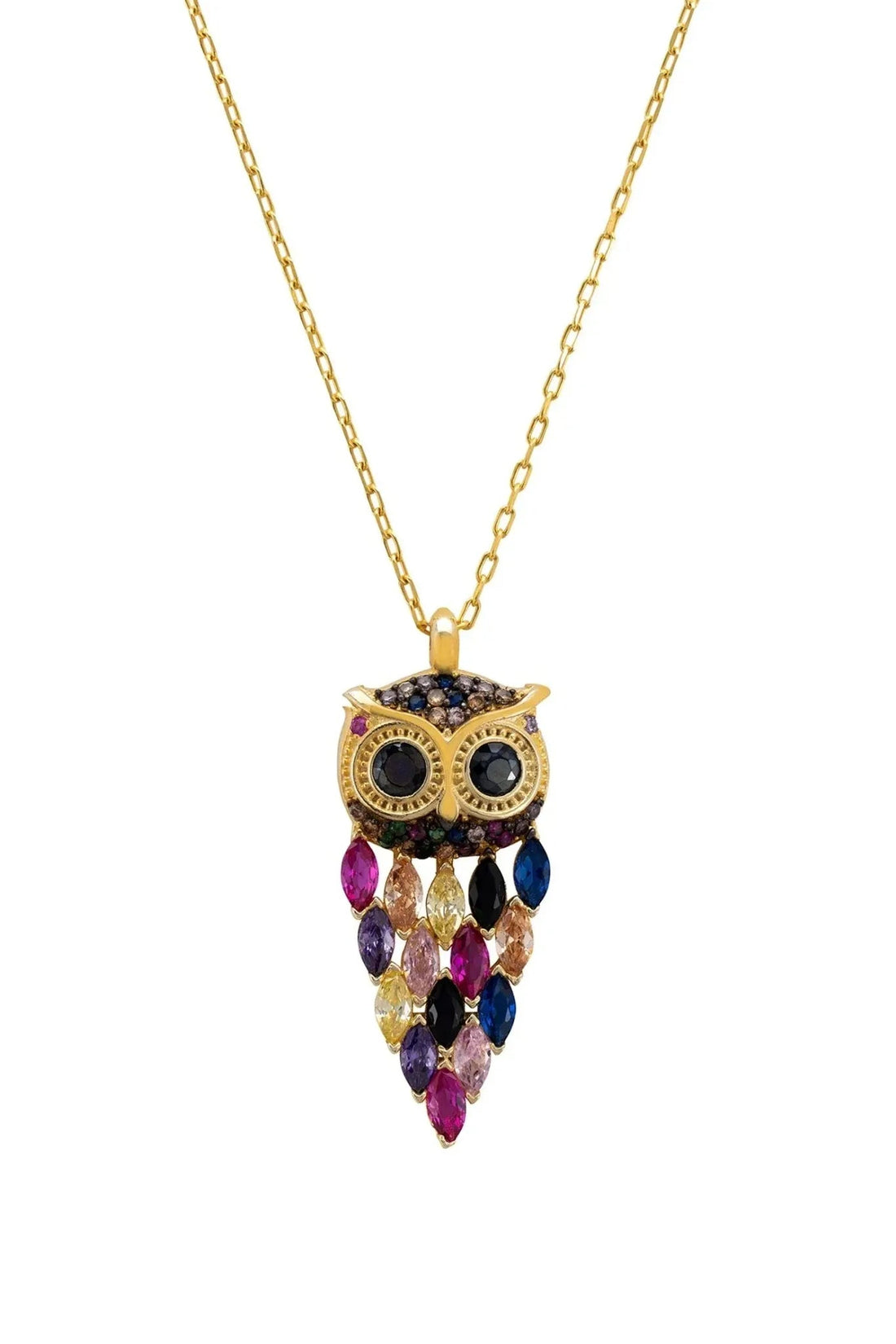 Owl Rainbow Pendant Necklace Gold-0