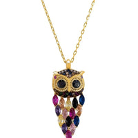 Owl Rainbow Pendant Necklace Gold-0