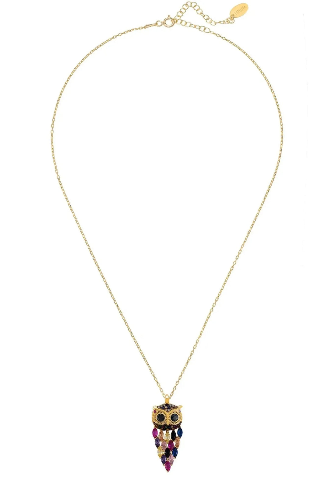 Owl Rainbow Pendant Necklace Gold-2