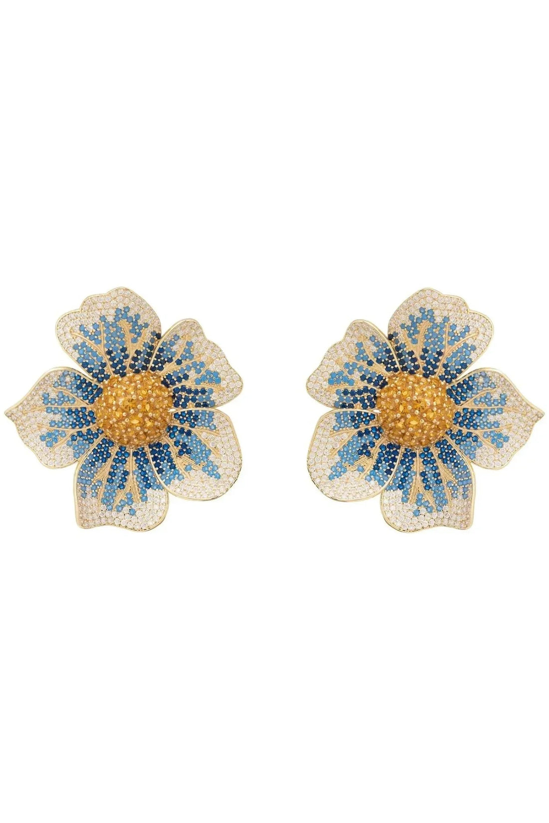 Pansy Flower Blue Earrings Gold-0