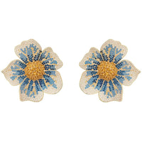 Pansy Flower Blue Earrings Gold-0