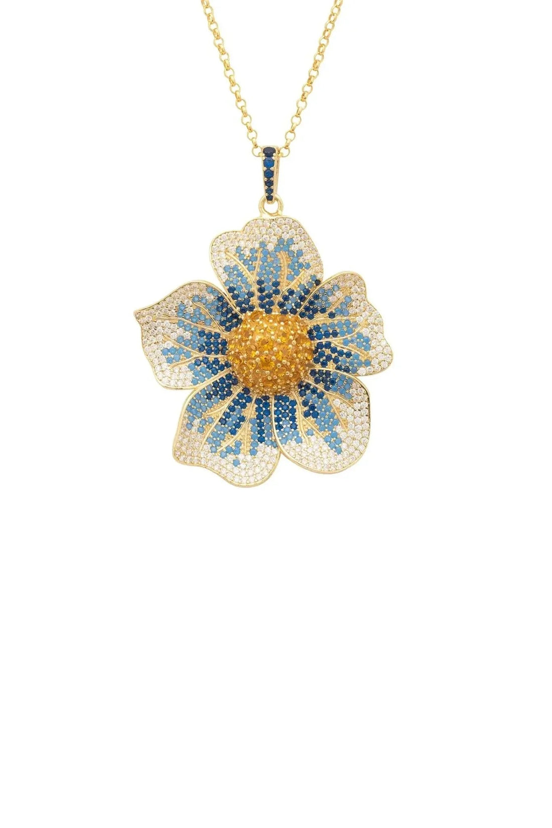 Pansy Flower Blue Necklace Gold-0