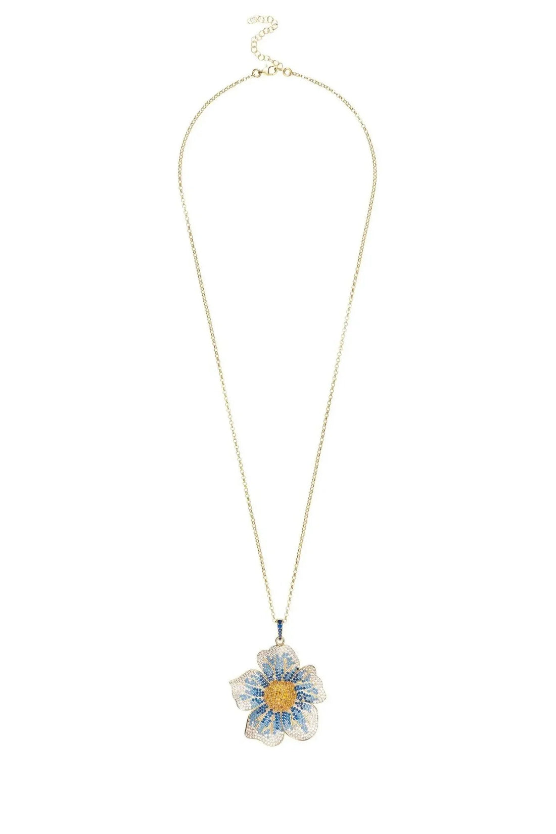 Pansy Flower Blue Necklace Gold-2