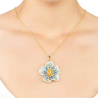 Pansy Flower Blue Necklace Gold-1