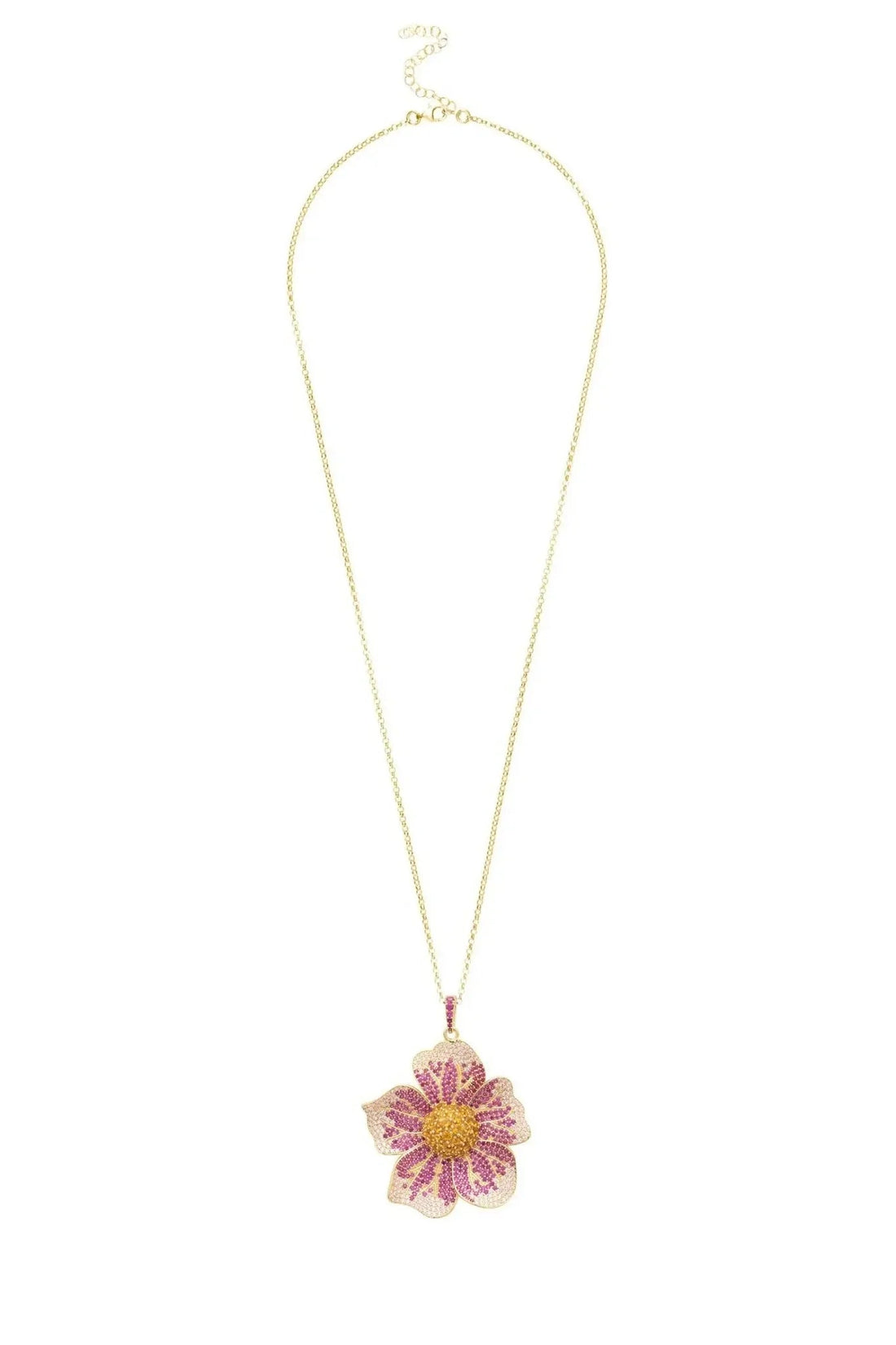 Pansy Flower Pink Necklace Gold-2