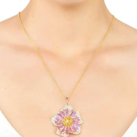Pansy Flower Pink Necklace Gold-1