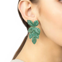 Petal Cascading Flower Earrings Gold Emerald Green-1