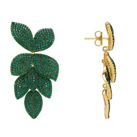 Petal Cascading Flower Earrings Gold Emerald Green-2