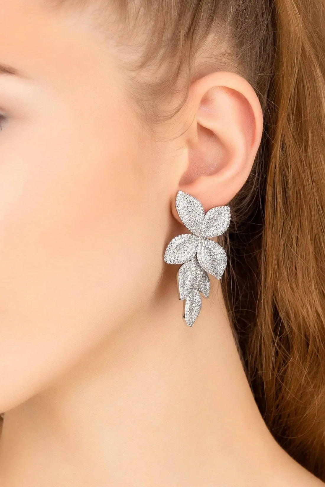 Petal Cascading Flower Earrings Silver-1