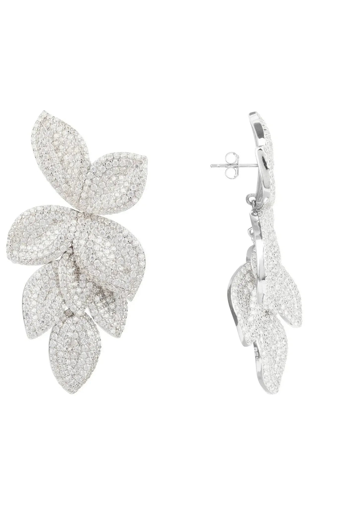 Petal Cascading Flower Earrings Silver-2