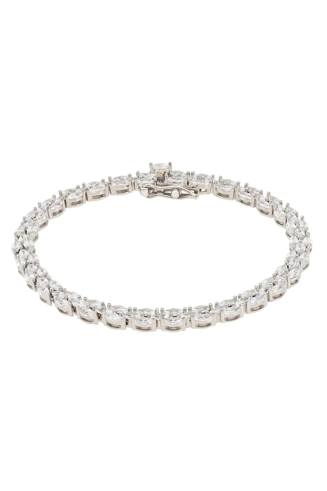 Silver tennis bracelet with rectangular stone settings and clasp