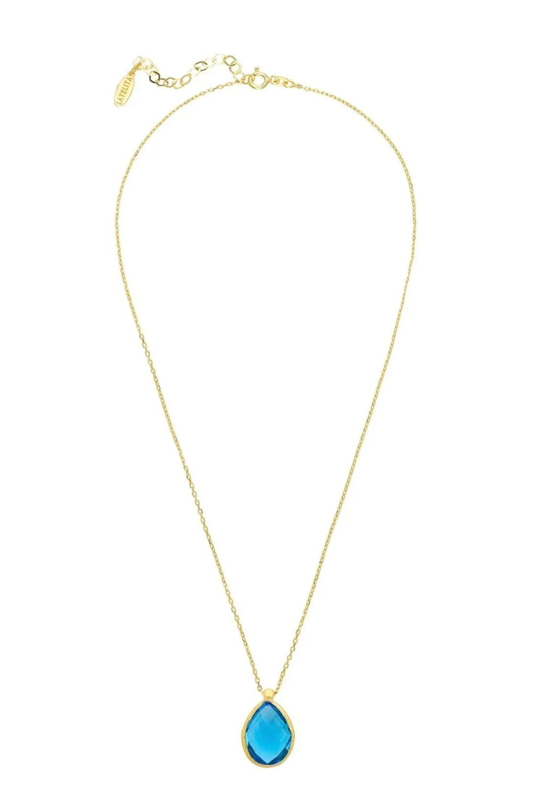 Petite Drop Necklace Gold Blue Topaz Hydro-2