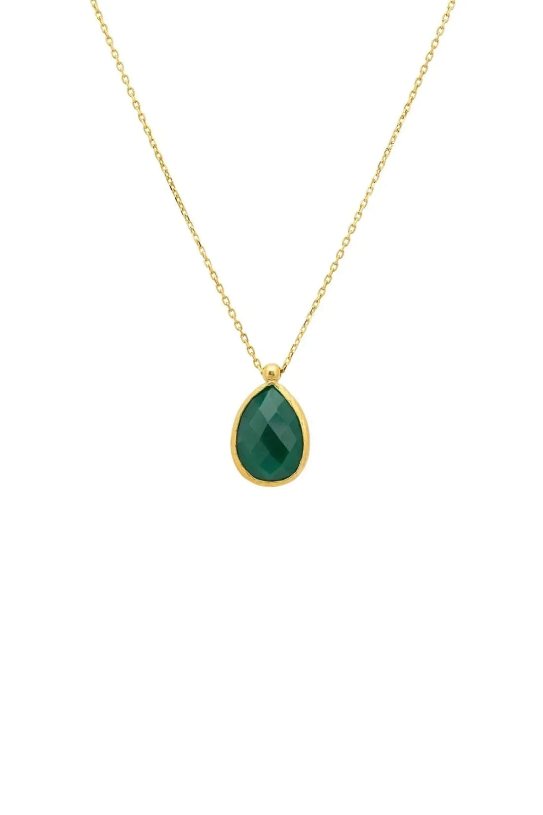 Petite Drop Necklace Gold Green Onyx-0
