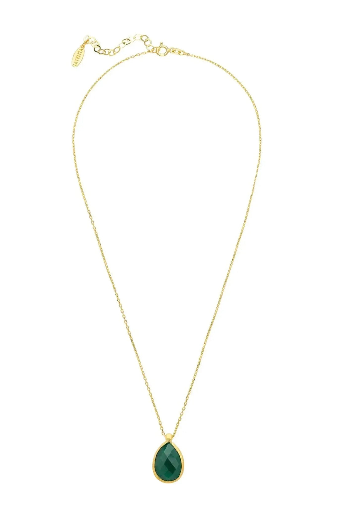 Petite Drop Necklace Gold Green Onyx-2
